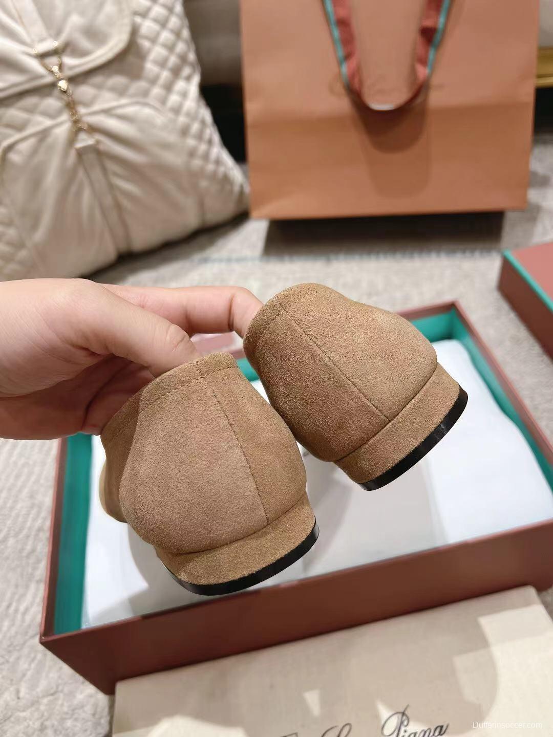 2025 Women Loro Piana Beige Suede Loafers