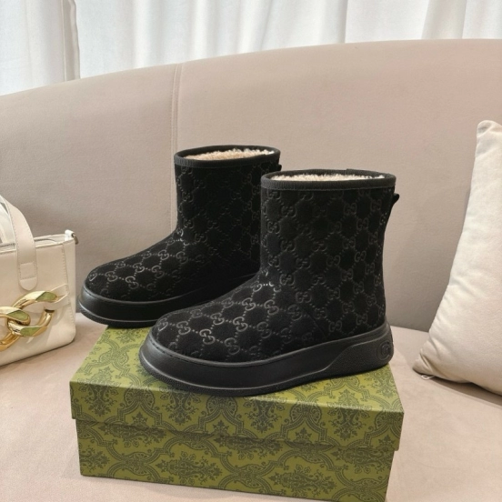 2024 Women Gucci Black Suede Shearling Snow Boots MJ00350