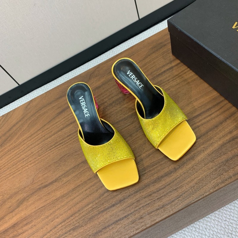 2025 Women VERSACE Yellow Leather Slippers