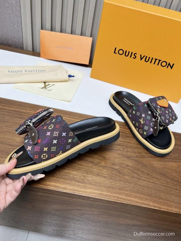 2025 Unisex Louis Vuitton Multicolor Leather Slippers KFY00230
