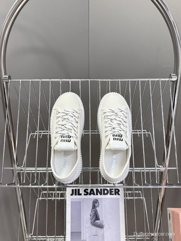 2025 Women Miu Miu White Canvas Sneakers
