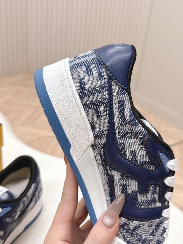 2025 Unisex Fendi Blue White Leather Canvas Plimsolls FF Vintage Design LY00350(F)/LY00360(M)