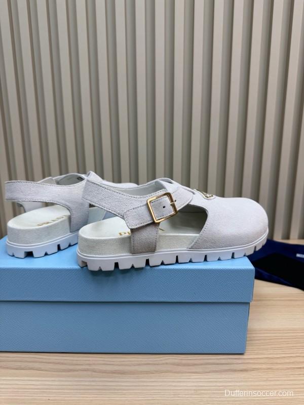 2025 Women Prada White Suede Sandals LY00280