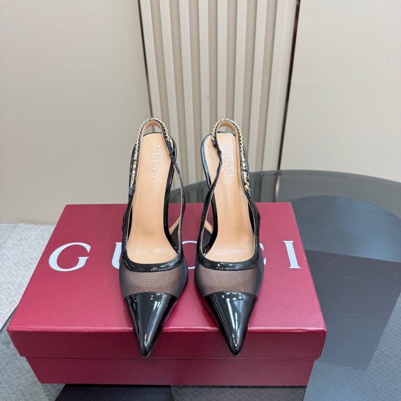 2025 Women Gucci Black Mesh Chain Strap High Heel Pumps KFY00300(F)