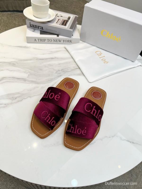 2025 Women Chloé Purple Velvet Slippers LY00200