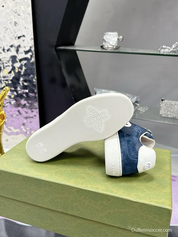 2024 Unisex Gucci Blue Navy White Suede Leather Sneakers MJ00310
