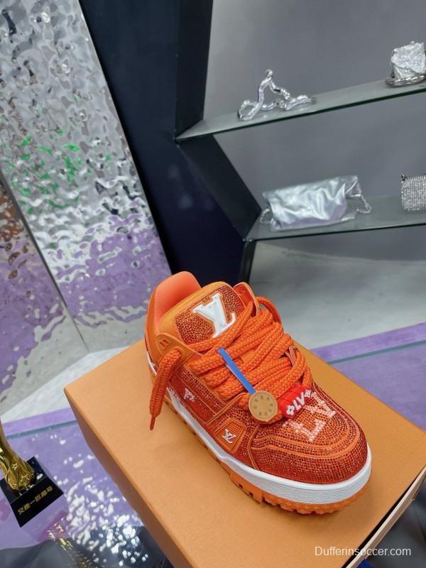 2024 Kids Louis Vuitton Orange Leather LV Trainer
