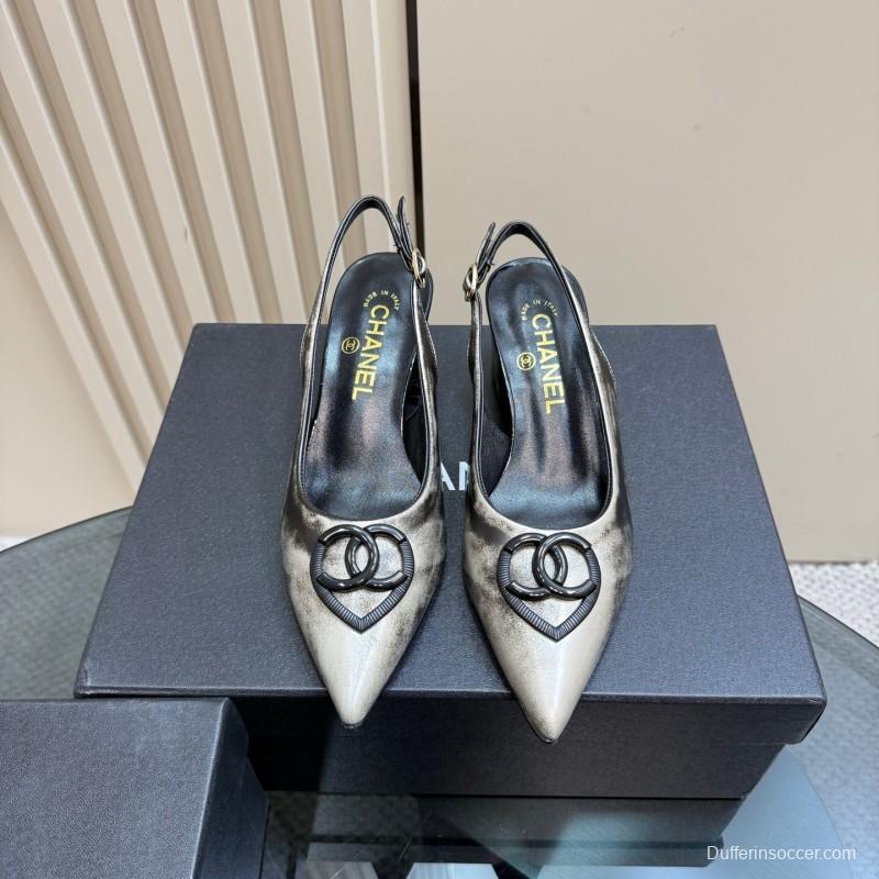 2025 Women Chanel Black Leather Slingback Pumps