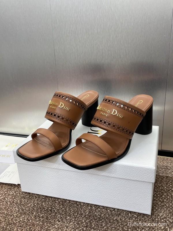 2025 Women Dior Brown Leather Sandals