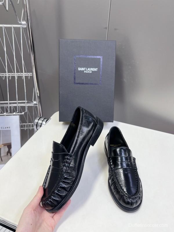 2025 Women Yves Saint Laurent Black Leather Loafers