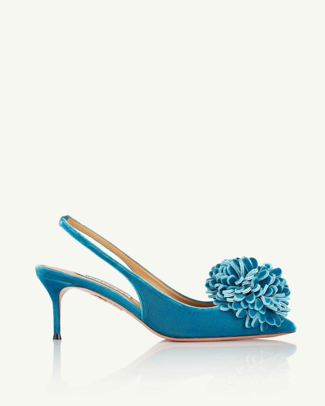 2025 Women Aquazzura Lake Blue Velvet Slingback Pumps