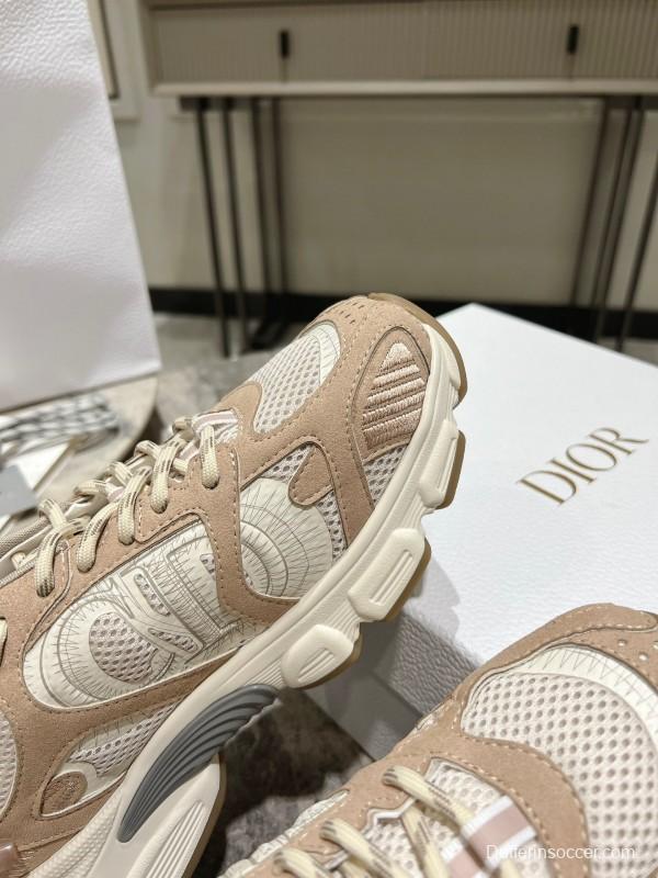 2025 Women Dior Beige White Mesh Leather Sneakers