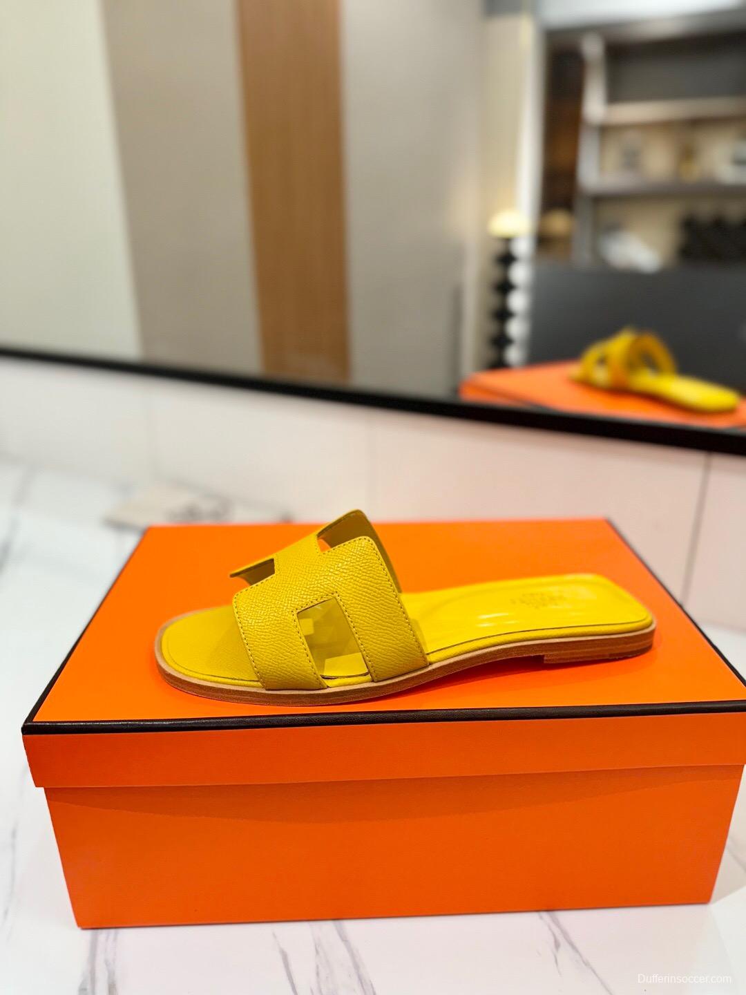 2025 Women Hermès Yellow Leather Slippers