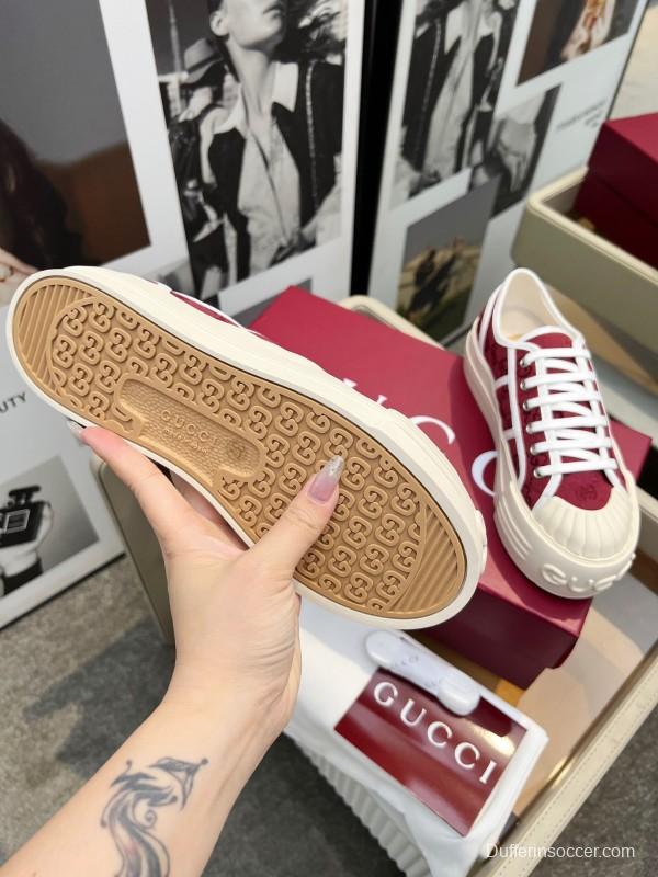 2025 Women Gucci Red White Canvas Sneakers