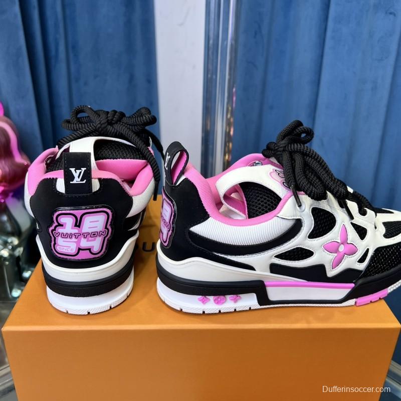 2025 Unisex Louis Vuitton White Black Pink Leather Mesh LV Trainer
