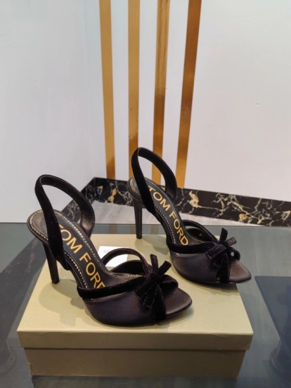 2025 Women TOM FORD Black Velvet High Heel Slingback Bow KFY00300