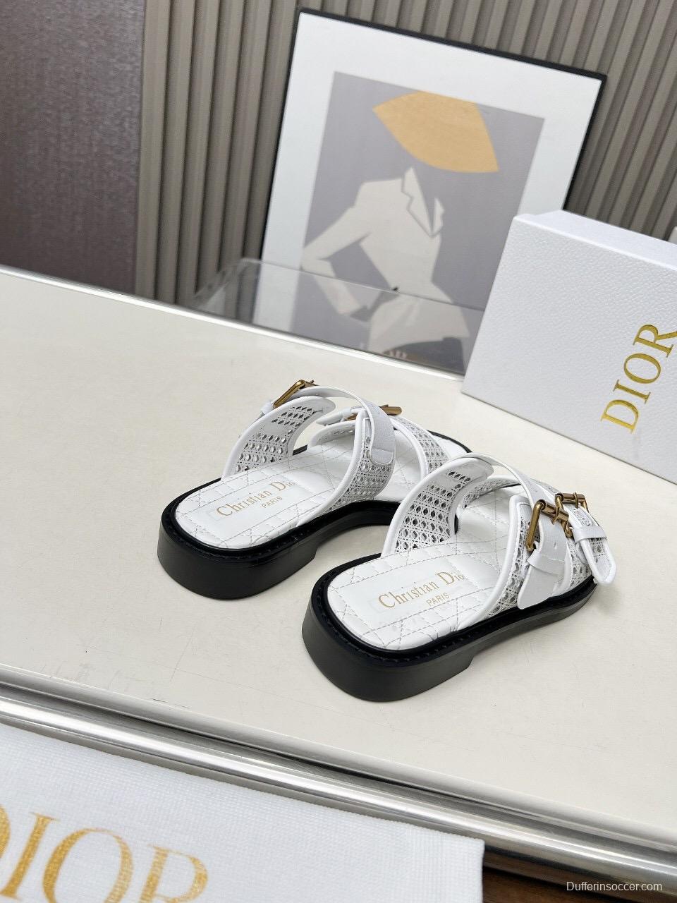 2025 Women Dior White Leather Slippers LY00220
