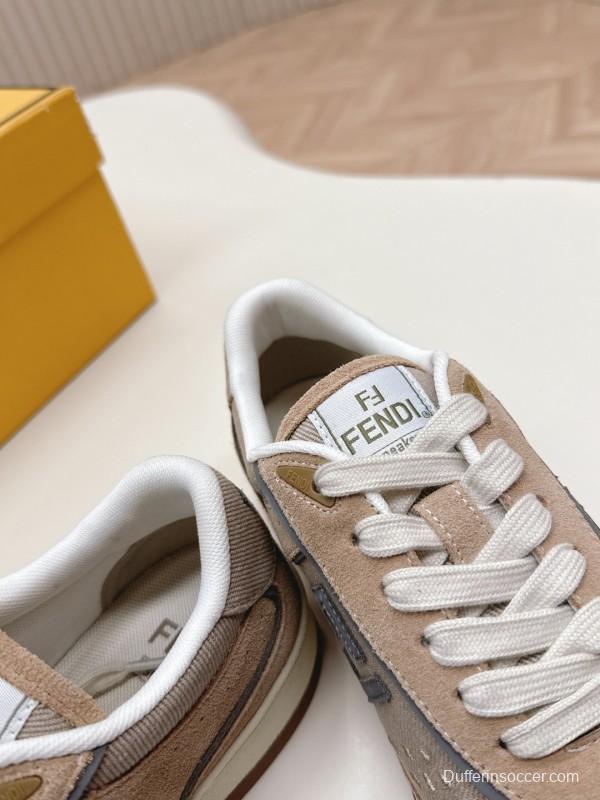 2025 Unisex Fendi Beige Light Brown Leather Suede Plimsolls FF Logo LY00350(F)/LY00360(M)