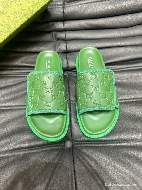 2024 Slippers Gucci Green Leather Slippers MJ00200