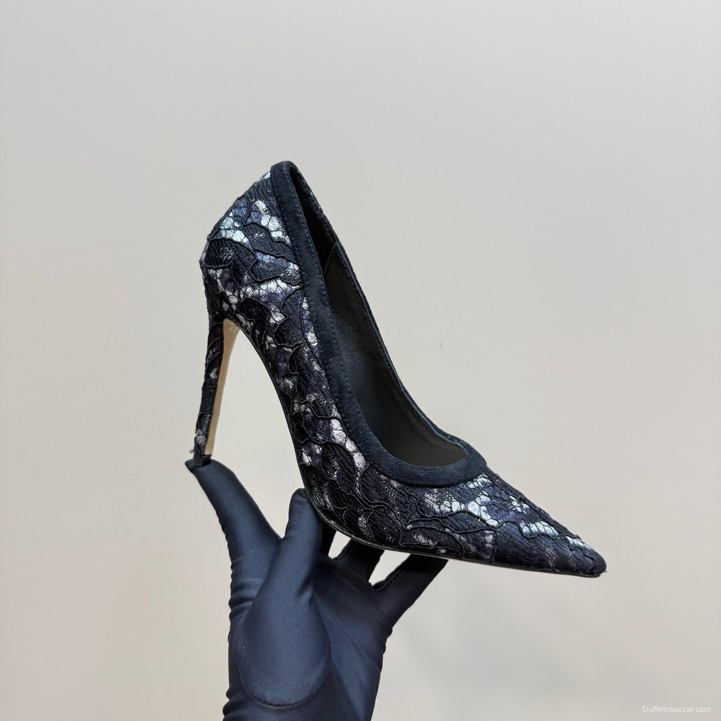 2025 Women Gianvito Rossi Black Lace Leather High Heel KFY00280