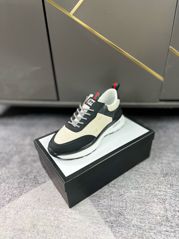 2024 Men Gucci Black White Leather Mesh Sneakers MJ00260
