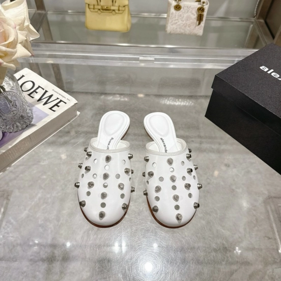 2025 Slippers Alexander Wang White Leather Studded LY00310