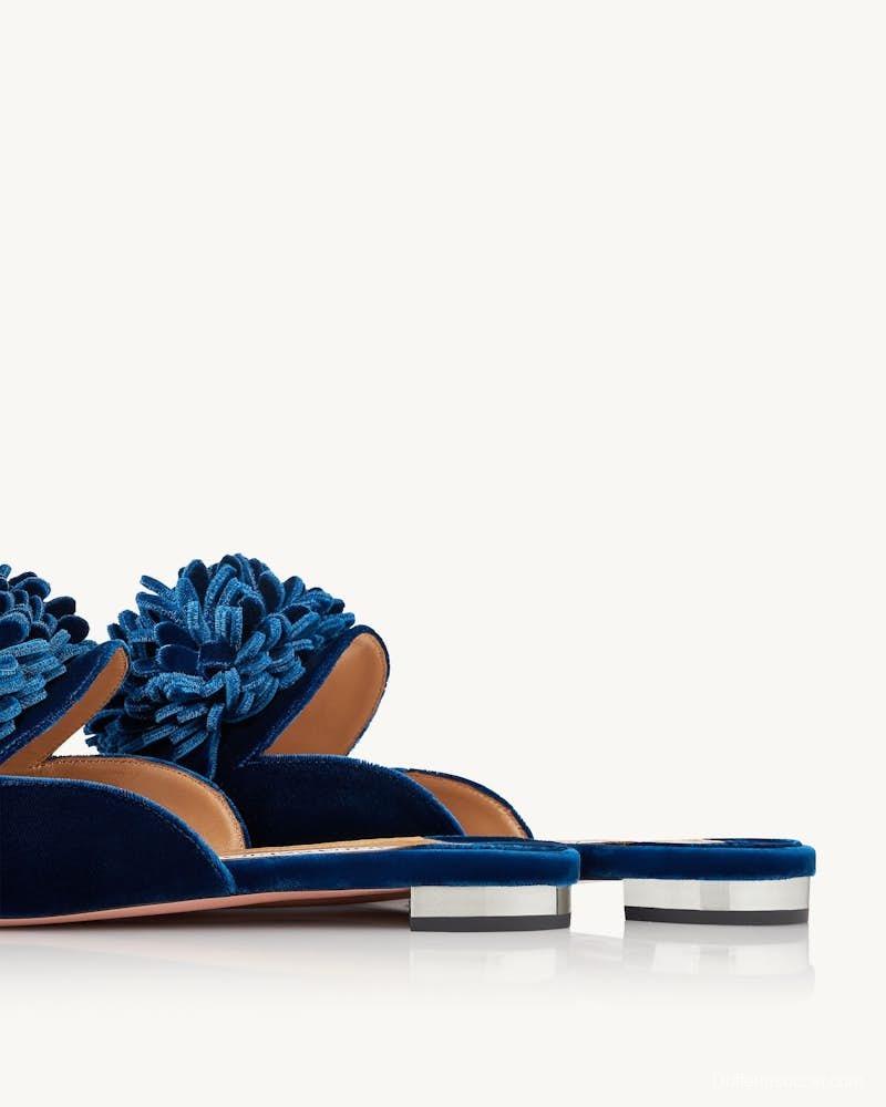 2025 Women Aquazzura Blue Velvet Slippers