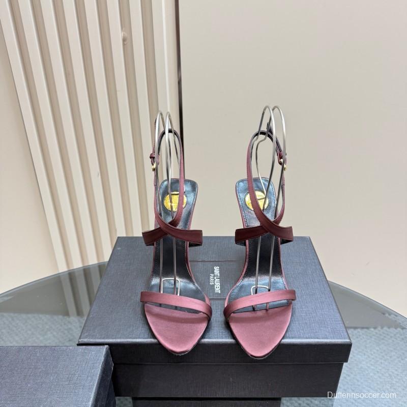 2025 Women Yves Saint Laurent Burgundy Suede Wedge Sandals Elegant Strappy Design KFY00290 (F)