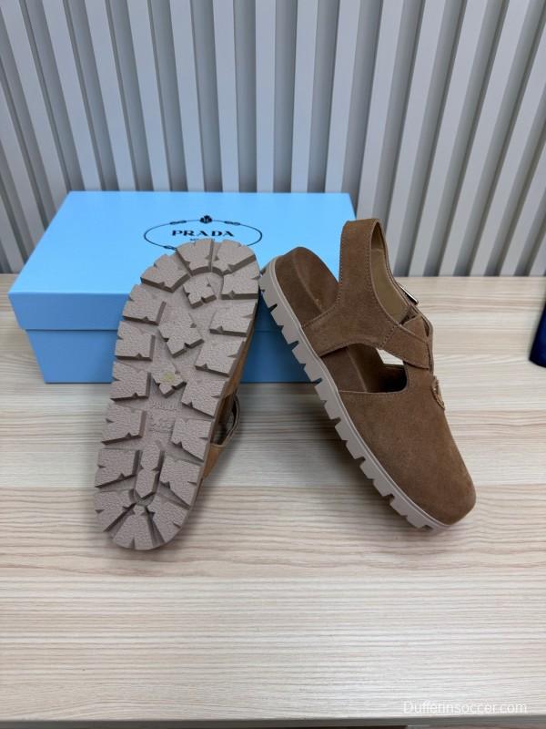 2025 Women Prada Brown Suede Sandals LY00280