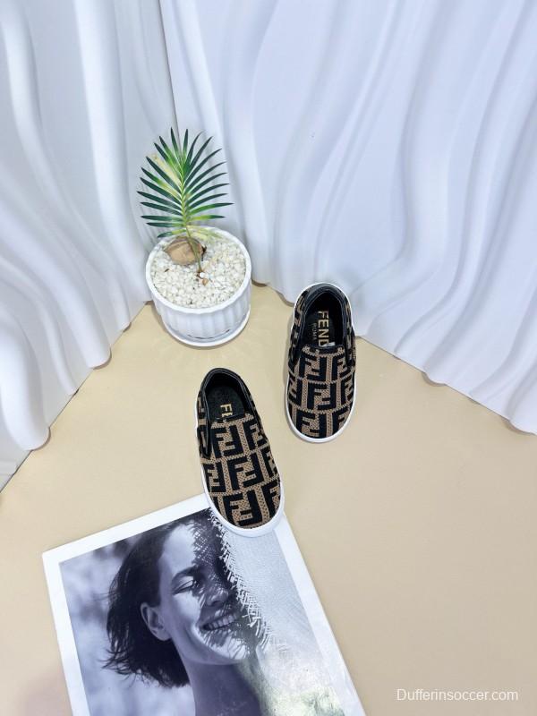 2024 Kids Fendi Black Brown Canvas Slip-On Shoes