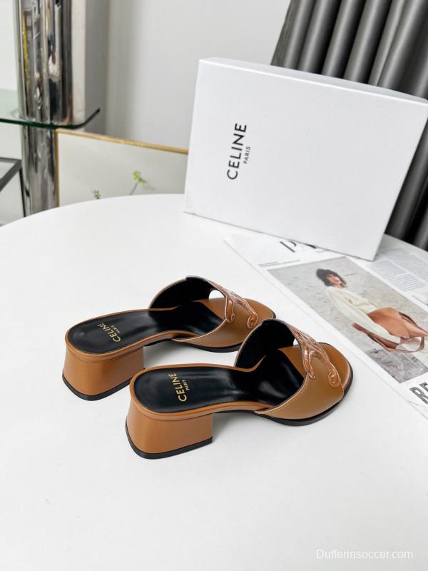 2025 Women Celine Brown Leather Sandals