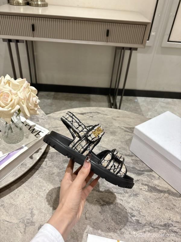 2025 Women Dior Black White Canvas Sandals KFY00300