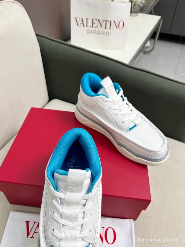 2025 Unisex Valentino White Blue Leather Sneakers RUNBOOT LY00390