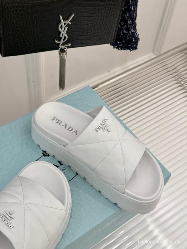 2025 Slippers Prada White Leather Slippers