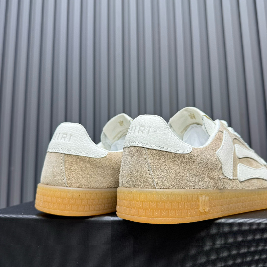 2024 Unisex Amiri Beige White Suede Leather Sneakers MJ00300