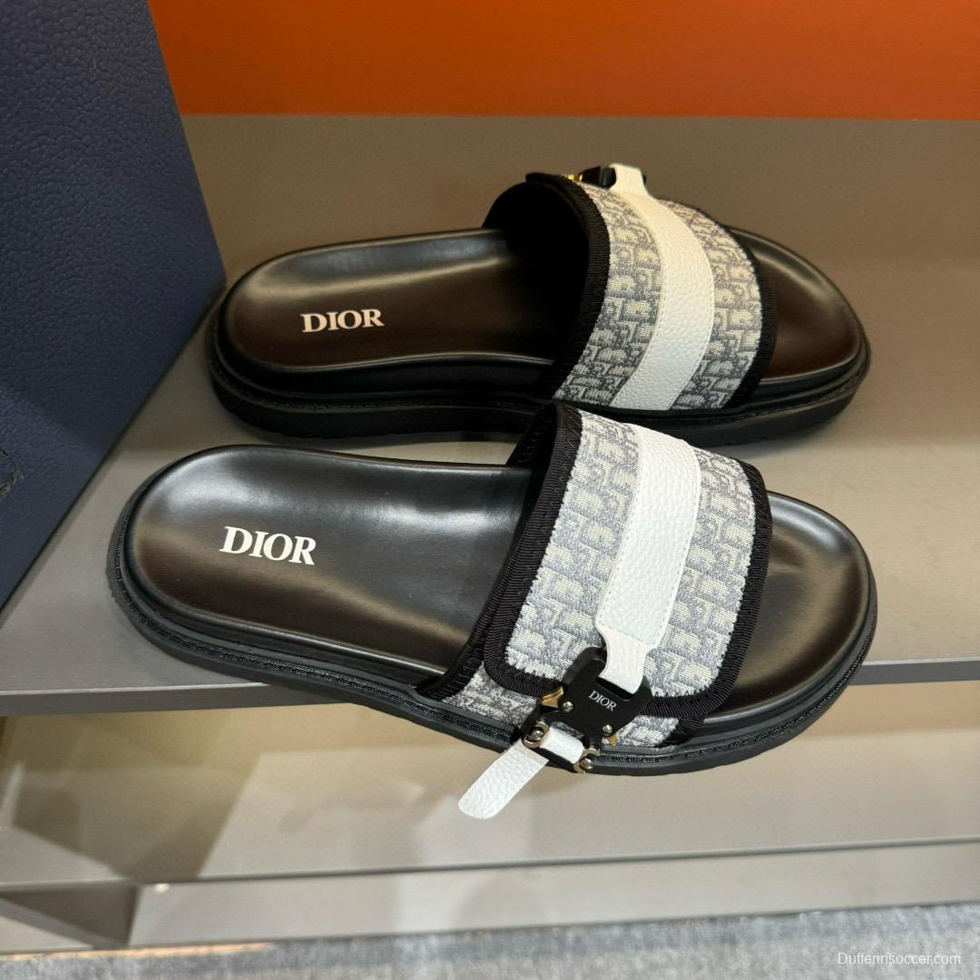 2024 Slippers Dior Black White Canvas Leather Slippers