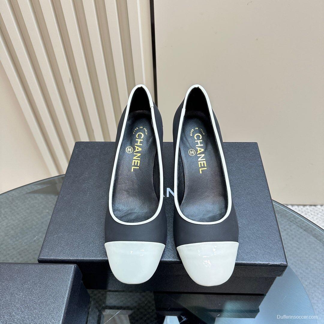 2025 Women Chanel Black White Leather Mary Jane Chain Heel KFY00290