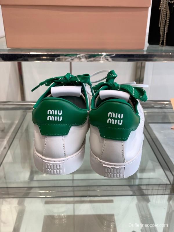 2025 Women Miu Miu White Green Leather Sneakers LY00290