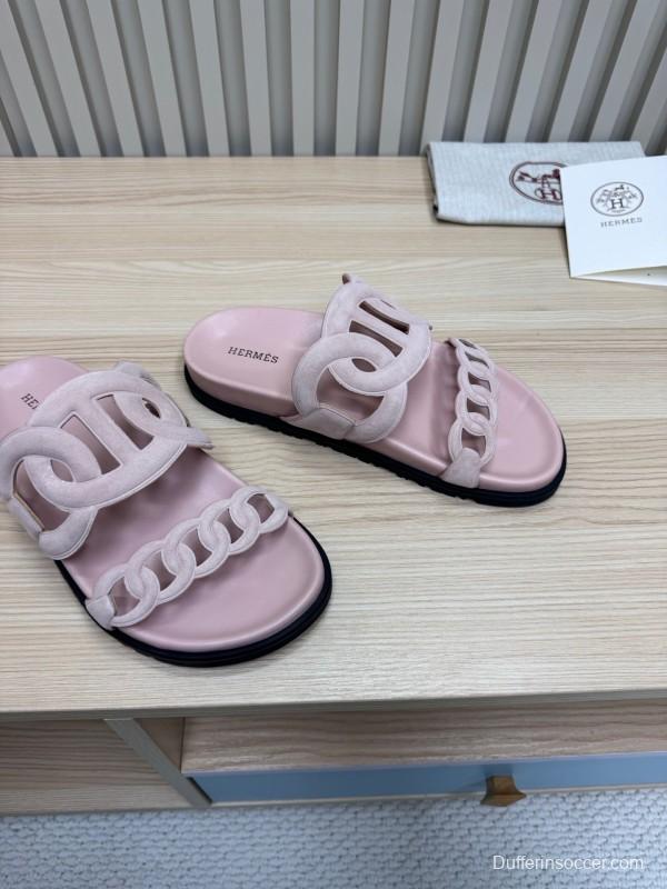 2025 Slippers Hermès Pink Suede Slippers