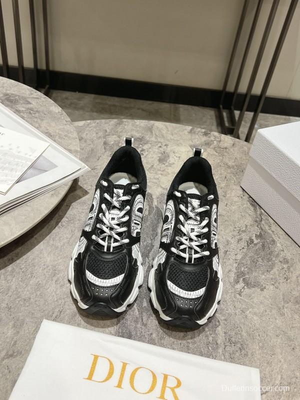 2025 Women Dior Black Leather Mesh Sneakers