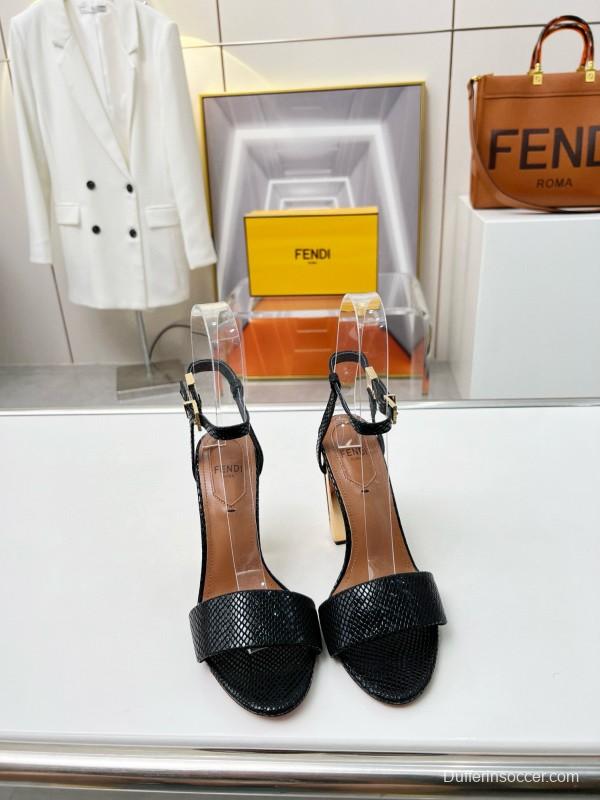 2025 Women Fendi Black Leather High Heel Sandals MJ00251