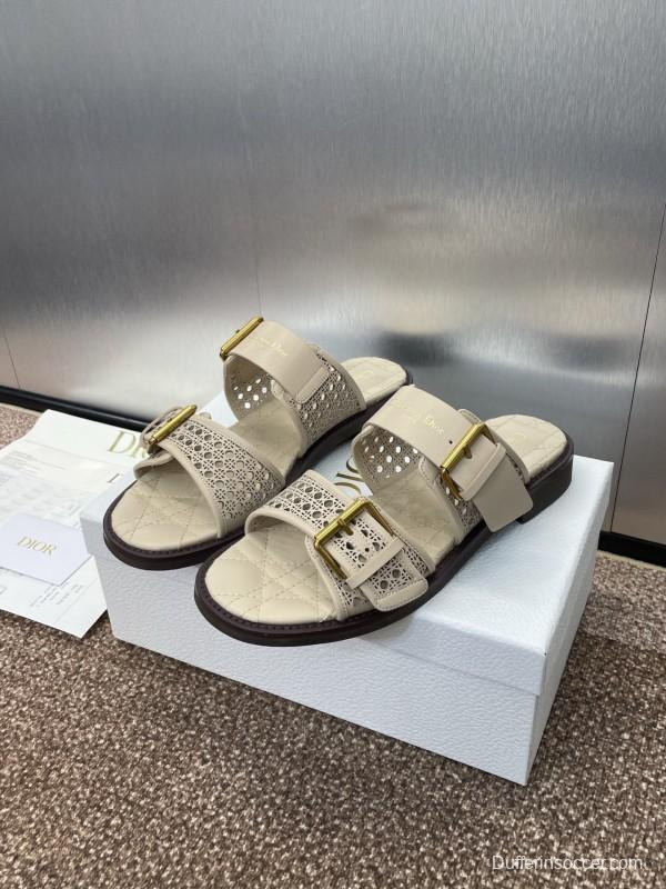 2025 Women Dior Beige Calfskin Leather Slippers KFY00300