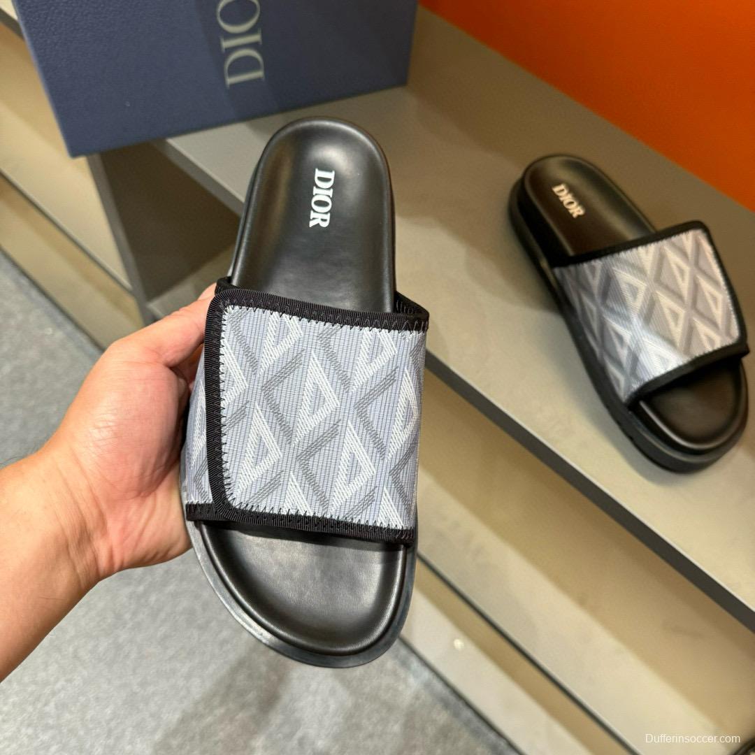 2024 Dior Grey White Fabric Slippers MJ00180