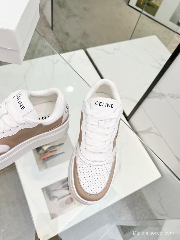 2025 Women CELINE White Beige Leather Sneakers