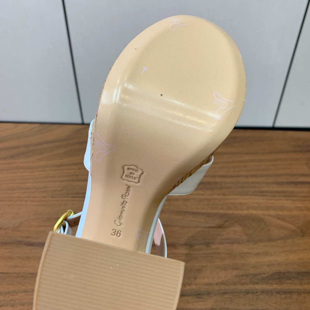 2025 Women Gianvito Rossi White Leather Cork Platform Sandals