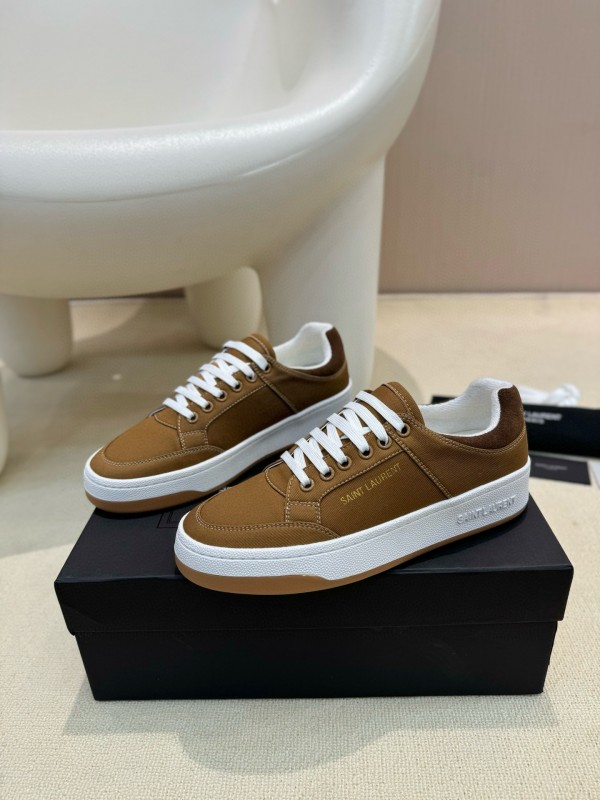 2024 Unisex Yves Saint Laurent Brown Canvas Leather Casual Sneakers