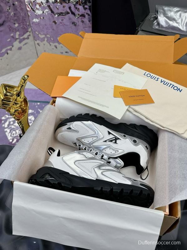 2025 Men Louis Vuitton White Black Mesh Leather Sneakers LY00320