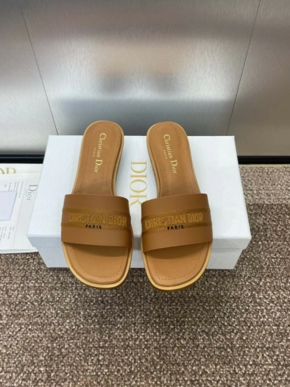 2025 Women Dior Brown Leather Slippers
