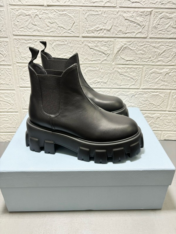 2024 Women Prada black leather short boots MJ00380