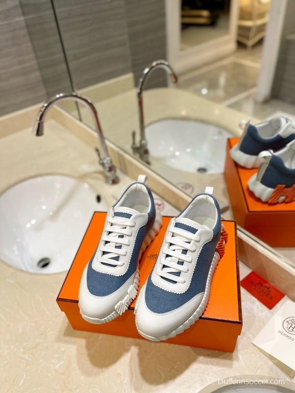 2024 Unisex Hermès Blue White Imported Silk Lambskin Casual Sneakers MJ00320